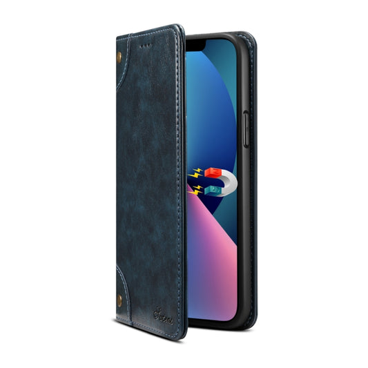 For iPhone 15 Suteni Baroque Calf Texture Buckle Wallet Leather Phone Case(Blue) by Suteni