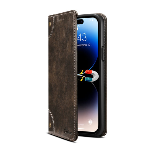 For iPhone 15 Pro Suteni Baroque Calf Texture Buckle Wallet Leather Phone Case(Black) by Suteni