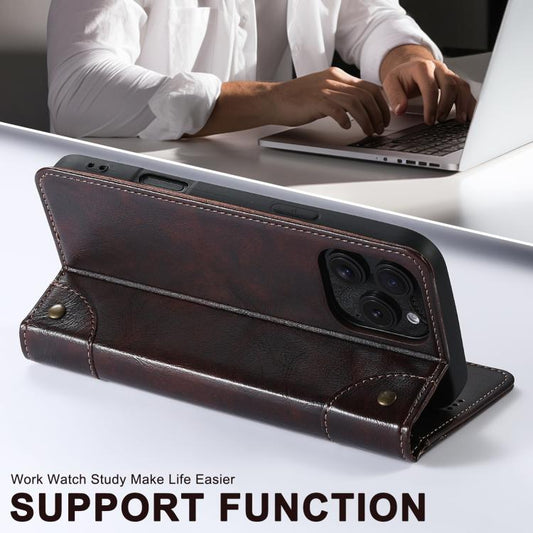 For iPhone 16e Suteni Baroque Calf Texture Buckle Wallet Leather Phone Case(Brown) by Suteni