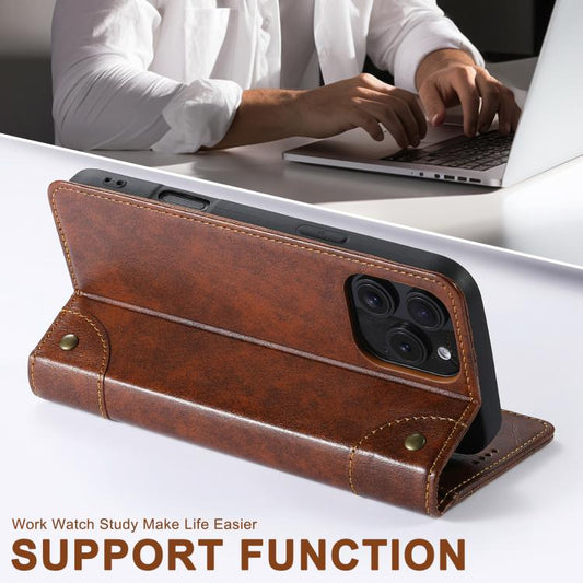 For iPhone 16e Suteni Baroque Calf Texture Buckle Wallet Leather Phone Case(Khaki) by Suteni