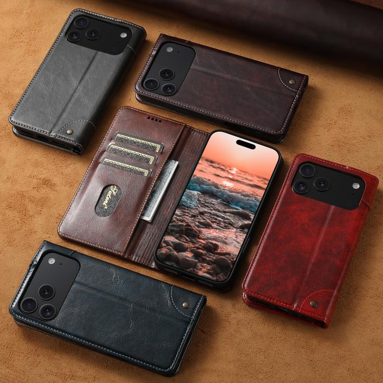 For iPhone 16 Pro Suteni Baroque Calf Texture Buckle Wallet Leather Phone Case(Black) by Suteni