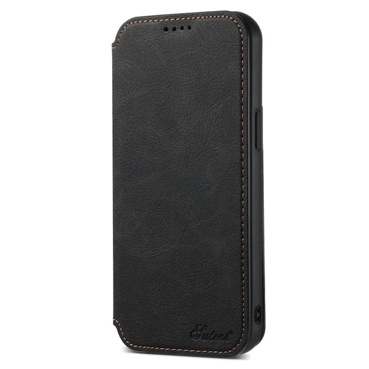 For iPhone 15 Plus Suteni J06 Retro Matte Litchi Texture Leather MagSafe Phone Case(Black) by Suteni