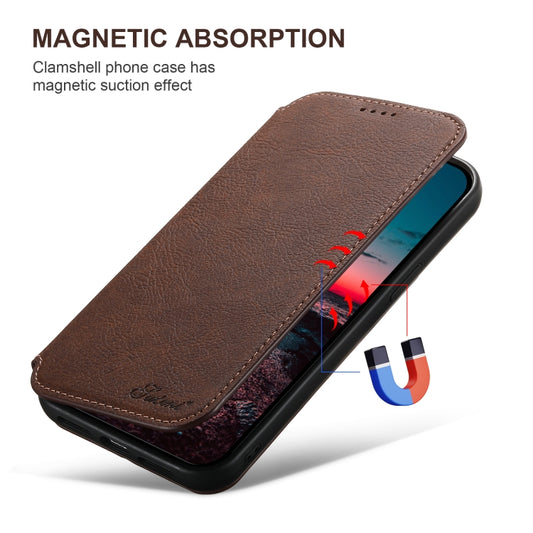 For iPhone 16 Suteni J06 Retro Matte Litchi Texture Leather MagSafe Phone Case(Brown) by Suteni