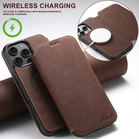 For iPhone 16 Pro Suteni J06 Retro Matte Litchi Texture Leather MagSafe Phone Case(Brown) by Suteni
