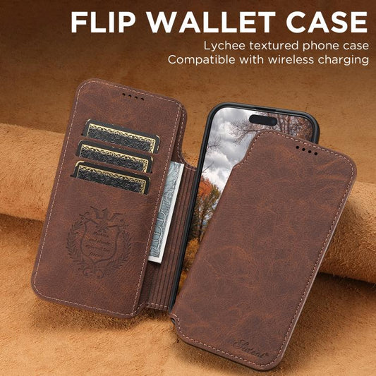 For iPhone 17 Pro Suteni J06 Retro Matte Litchi Texture Leather MagSafe Phone Case(Brown) by Suteni