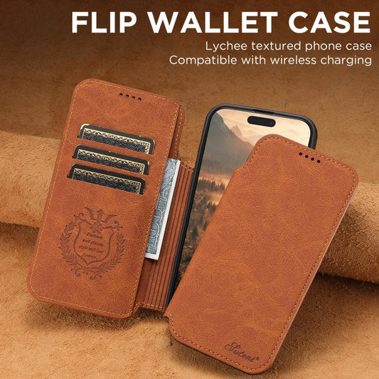 For iPhone 17 Suteni J06 Retro Matte Litchi Texture Leather MagSafe Phone Case(Khaki) by Suteni