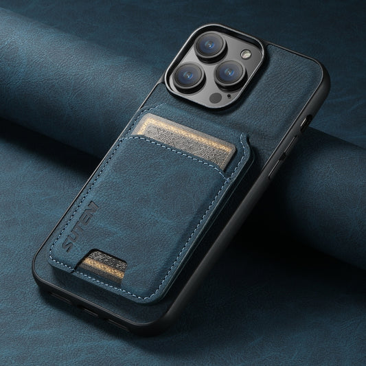 For iPhone 15 Pro Suteni H02 Litchi Leather Card Wallet Stand Back Phone Case(Blue) by Suteni
