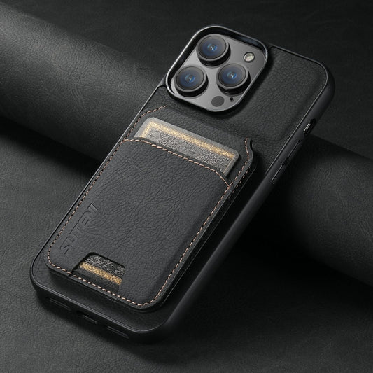 For iPhone 16 Suteni H02 Litchi Leather Card Wallet Stand Back Phone Case(Black) by Suteni