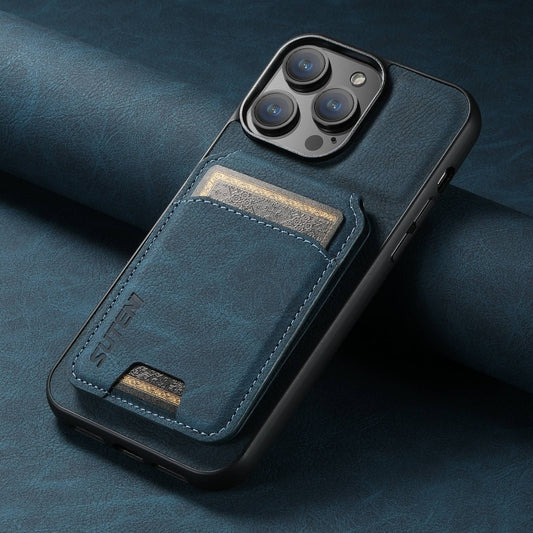 For iPhone 16 Suteni H02 Litchi Leather Card Wallet Stand Back Phone Case(Blue) by Suteni