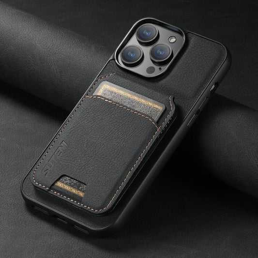 For iPhone 16e Suteni H02 Litchi Leather Card Wallet Stand Back Phone Case(Black) by Suteni