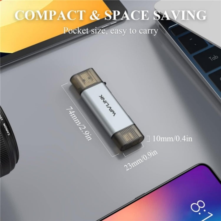 WAVLINK WL-CR3002 Multi-Function Mini Aluminum Alloy Shell Type-C+USB3.0 SD/TF Card Reader by bashfashion