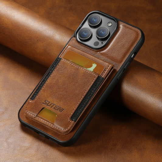 For iPhone 15 Pro Max Suteni H03 Oil Wax Leather Wallet Stand Back Phone Case(Brown) by Suteni