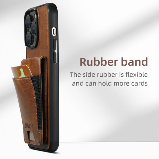 For iPhone 16 Suteni H03 Oil Wax Leather Wallet Stand Back Phone Case(Brown) by Suteni