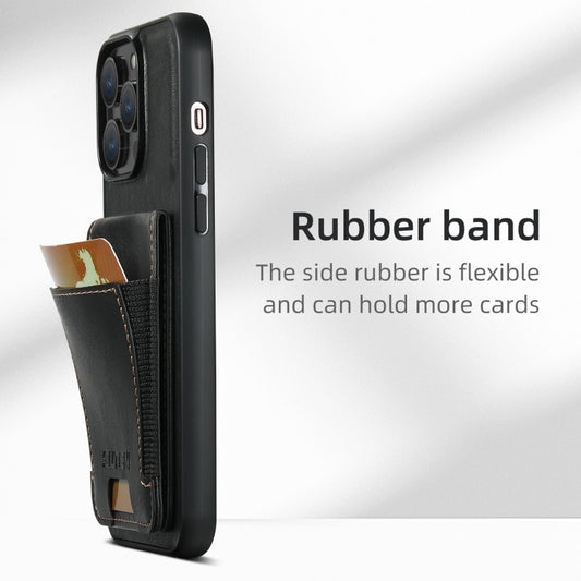 For iPhone 16 Pro Suteni H03 Oil Wax Leather Wallet Stand Back Phone Case(Black) by Suteni
