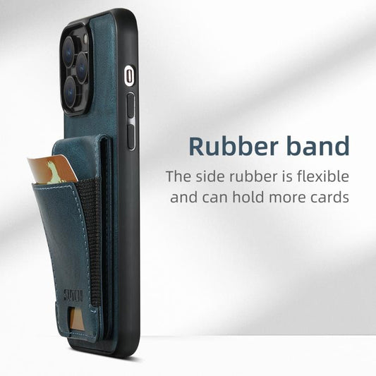 For iPhone 16e Suteni H03 Oil Wax Leather Wallet Stand Back Phone Case(Blue) by Suteni