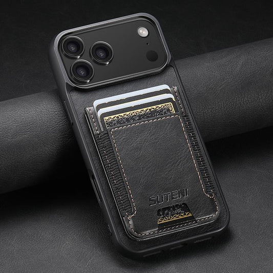 For iPhone 17 Pro Max Suteni H03 Oil Wax Leather Wallet Stand Back Phone Case(Black) by Suteni