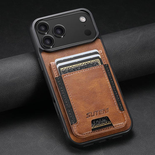 For iPhone 17 Pro Suteni H03 Oil Wax Leather Wallet Stand Back Phone Case(Brown) by Suteni