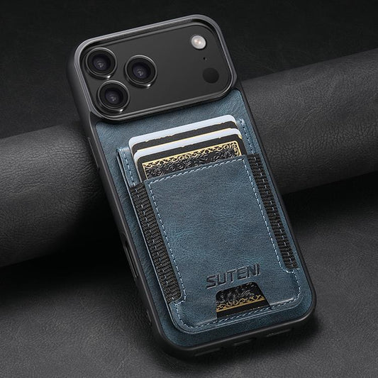 For iPhone 17 Suteni H03 Oil Wax Leather Wallet Stand Back Phone Case(Blue) by Suteni