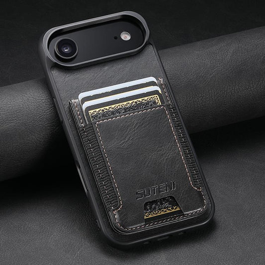 For iPhone Air Suteni H03 Oil Wax Leather Wallet Stand Back Phone Case(Black) by Suteni