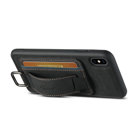 For iPhone X / XS Suteni H13 Litchi Leather Wrist Strap Wallet Back Phone Case(Black) by Suteni