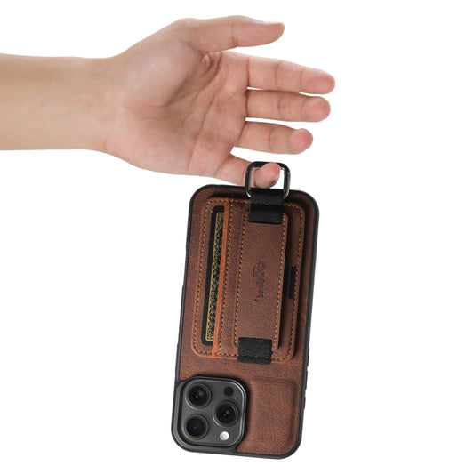 For iPhone 16 Pro Suteni H13 Litchi Leather Wrist Strap Wallet Back Phone Case(Brown) by Suteni