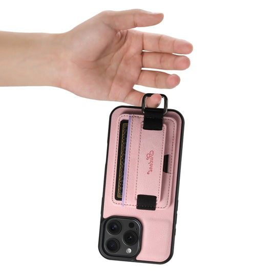 For iPhone 16 Pro Suteni H13 Litchi Leather Wrist Strap Wallet Back Phone Case(Pink) by Suteni