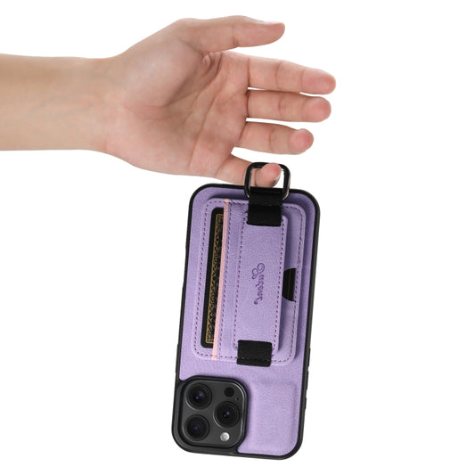 For iPhone 16 Pro Suteni H13 Litchi Leather Wrist Strap Wallet Back Phone Case(Purple) by Suteni