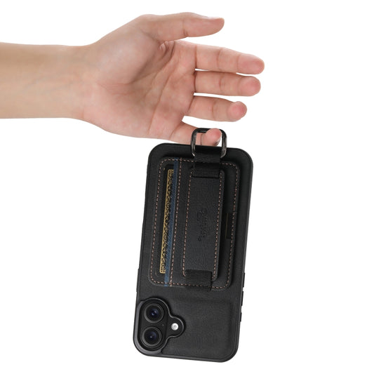 For iPhone 16 Suteni H13 Litchi Leather Wrist Strap Wallet Back Phone Case(Black) by Suteni