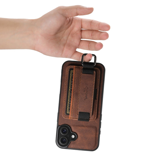 For iPhone 16 Suteni H13 Litchi Leather Wrist Strap Wallet Back Phone Case(Brown) by Suteni