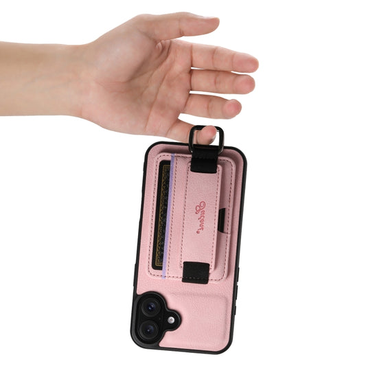For iPhone 16 Suteni H13 Litchi Leather Wrist Strap Wallet Back Phone Case(Pink) by Suteni