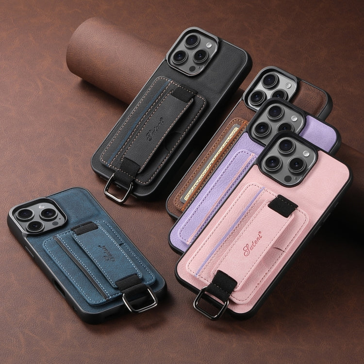 For iPhone 16 Pro Max Suteni H13 Litchi Leather Wrist Strap Wallet Back Phone Case(Pink) by Suteni