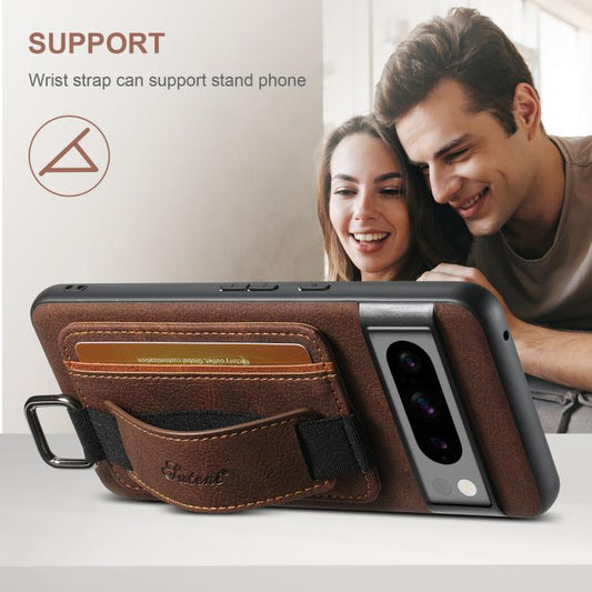 For Google Pixel 9 Suteni H13 Litchi Leather Wrist Strap Wallet Back Phone Case(Brown) by Suteni