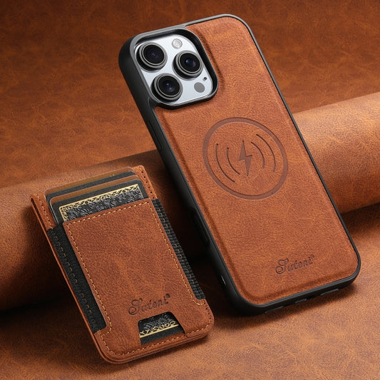 For iPhone 16 Pro Suteni H17 Litchi Texture Leather MagSafe Detachable Wallet Phone Case(Khaki) by Suteni