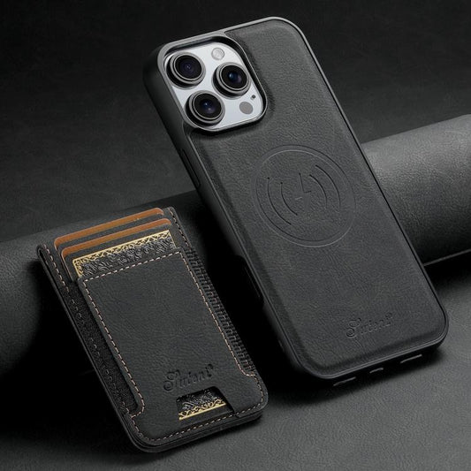 For iPhone 16e Suteni H17 Litchi Texture Leather MagSafe Detachable Wallet Phone Case(Black) by Suteni