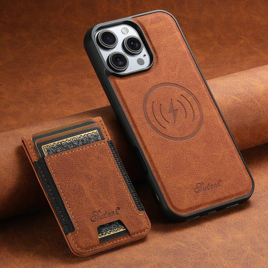 For iPhone 16e Suteni H17 Litchi Texture Leather MagSafe Detachable Wallet Phone Case(Khaki) by Suteni