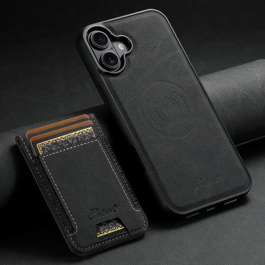 For iPhone 17 Suteni H17 Litchi Texture Leather MagSafe Detachable Wallet Phone Case(Black) by Suteni