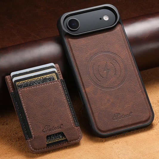 For iPhone Air Suteni H17 Litchi Texture Leather MagSafe Detachable Wallet Phone Case(Brown) by Suteni