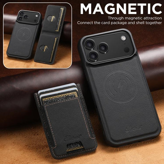 For iPhone 17 Pro Suteni H17 Litchi Texture Leather MagSafe Detachable Wallet Phone Case(Black) by Suteni