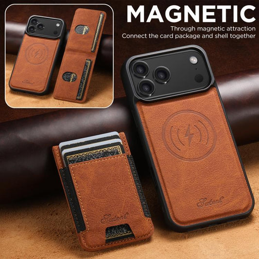 For iPhone 17 Pro Suteni H17 Litchi Texture Leather MagSafe Detachable Wallet Phone Case(Khaki) by Suteni