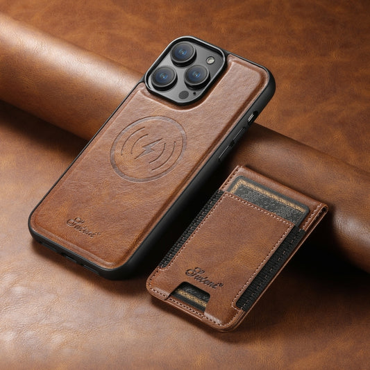 For iPhone 12 Pro Max Suteni H17 Oil Eax Leather MagSafe Detachable Wallet Phone Case(Brown) by Suteni