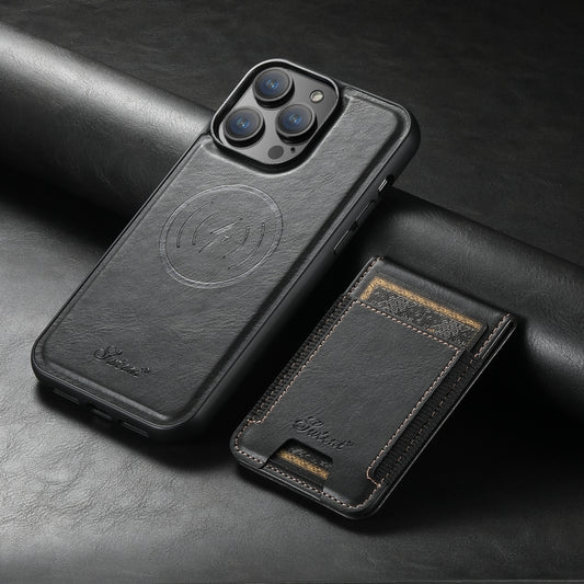 For iPhone 16 Pro Max Suteni H17 Oil Eax Leather MagSafe Detachable Wallet Phone Case(Black) by Suteni