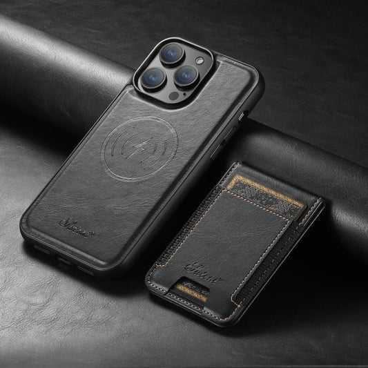 For iPhone 16e Suteni H17 Oil Eax Leather MagSafe Detachable Wallet Phone Case(Black) by Suteni