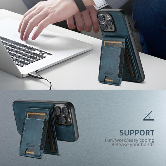 For iPhone 16e Suteni H17 Oil Eax Leather MagSafe Detachable Wallet Phone Case(Blue) by Suteni