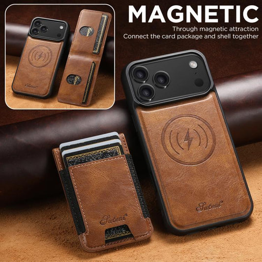 For iPhone 17 Pro Max Suteni H17 Oil Eax Leather MagSafe Detachable Wallet Phone Case(Brown) by Suteni
