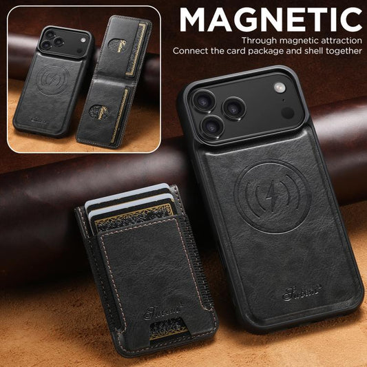 For iPhone 17 Pro Suteni H17 Oil Eax Leather MagSafe Detachable Wallet Phone Case(Black) by Suteni