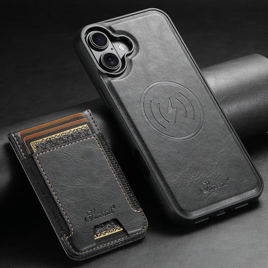 For iPhone 17 Suteni H17 Oil Eax Leather MagSafe Detachable Wallet Phone Case(Black) by Suteni
