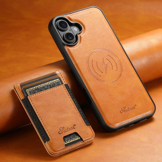 For iPhone 17 Suteni H17 Oil Eax Leather MagSafe Detachable Wallet Phone Case(Khaki) by Suteni