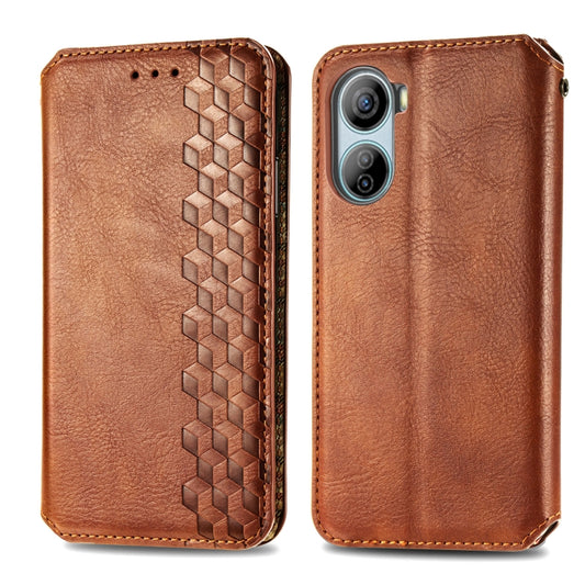 For ZTE Libero 5G IV Cubic Grid Pressed Magnetic Leather Phone Case(Brown) by bashfashion
