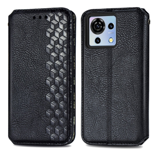 For ZTE Blade V50 Vita Cubic Grid Pressed Magnetic Leather Phone Case(Black) by bashfashion