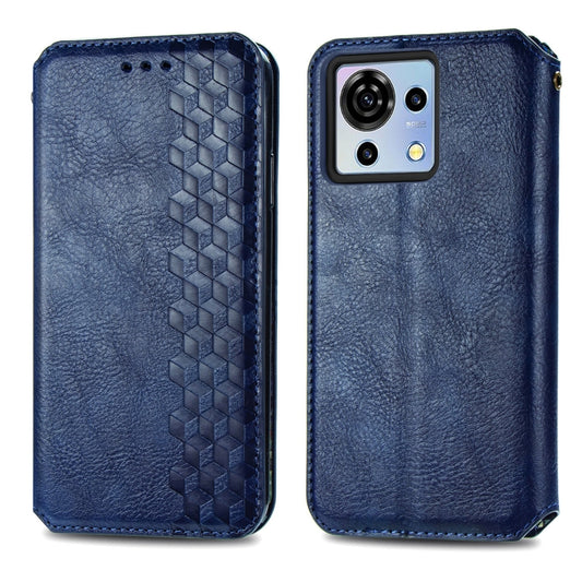For ZTE Blade V50 Vita Cubic Grid Pressed Magnetic Leather Phone Case(Blue) by bashfashion